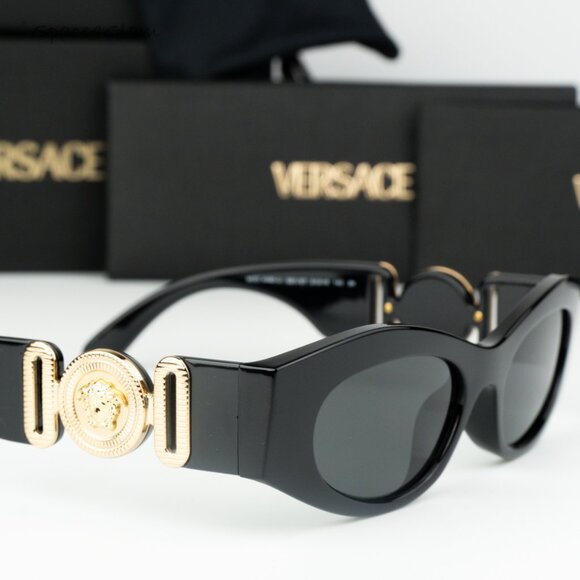 BRAND NEW Versace VE4480U GB1/87 Black Gold Dark Grey Oval Unisex Sunglasses